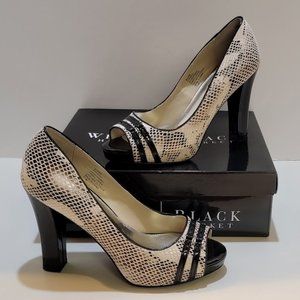 WHBM Blaire Snake Print Peep Toe Chunk Heels 7.5